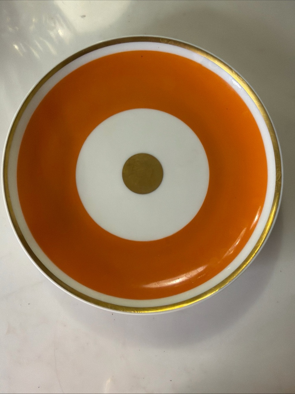 Limoges France 3 legged cup with saucer, orange and gold - Picture 4 of 7